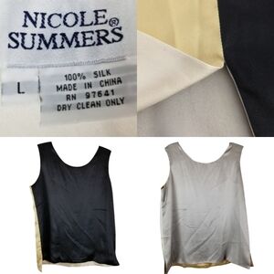 Nicole Summers Womens L Silk Reversible Sleeveless Top Gold Cream Silver Black